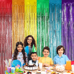 6pcs Rainbow Party Decorations Foil Fringe Curtains