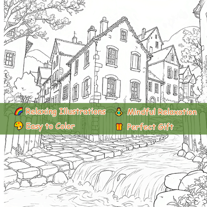 Adult Coloring Book Village Theme 22 Pages 20x20cm