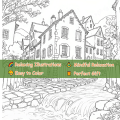 Adult Coloring Book Village Theme 22 Pages 20x20cm