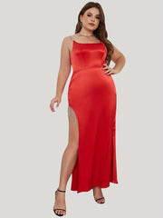 Satin Squarer Neck High Split Cami Dress