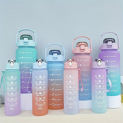 2pcs Gradient Sports Water Bottle with Straw 2000ml 750ml Large Capacity