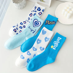5 Pairs Letter & Heart Print Socks Women's Stockings