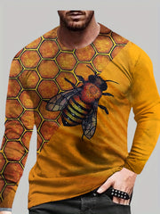 3D Bee Print Men's Graphic Crew Neck Active T shirt Casual Comfy Tees