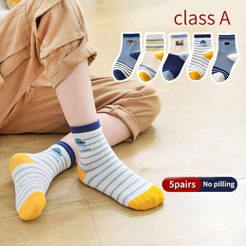 5 Pairs Boys Striped Short Crew Socks for Kids Toddlers Summer