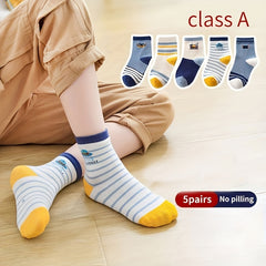 5 Pairs Boys Striped Short Crew Socks for Kids Toddlers Summer
