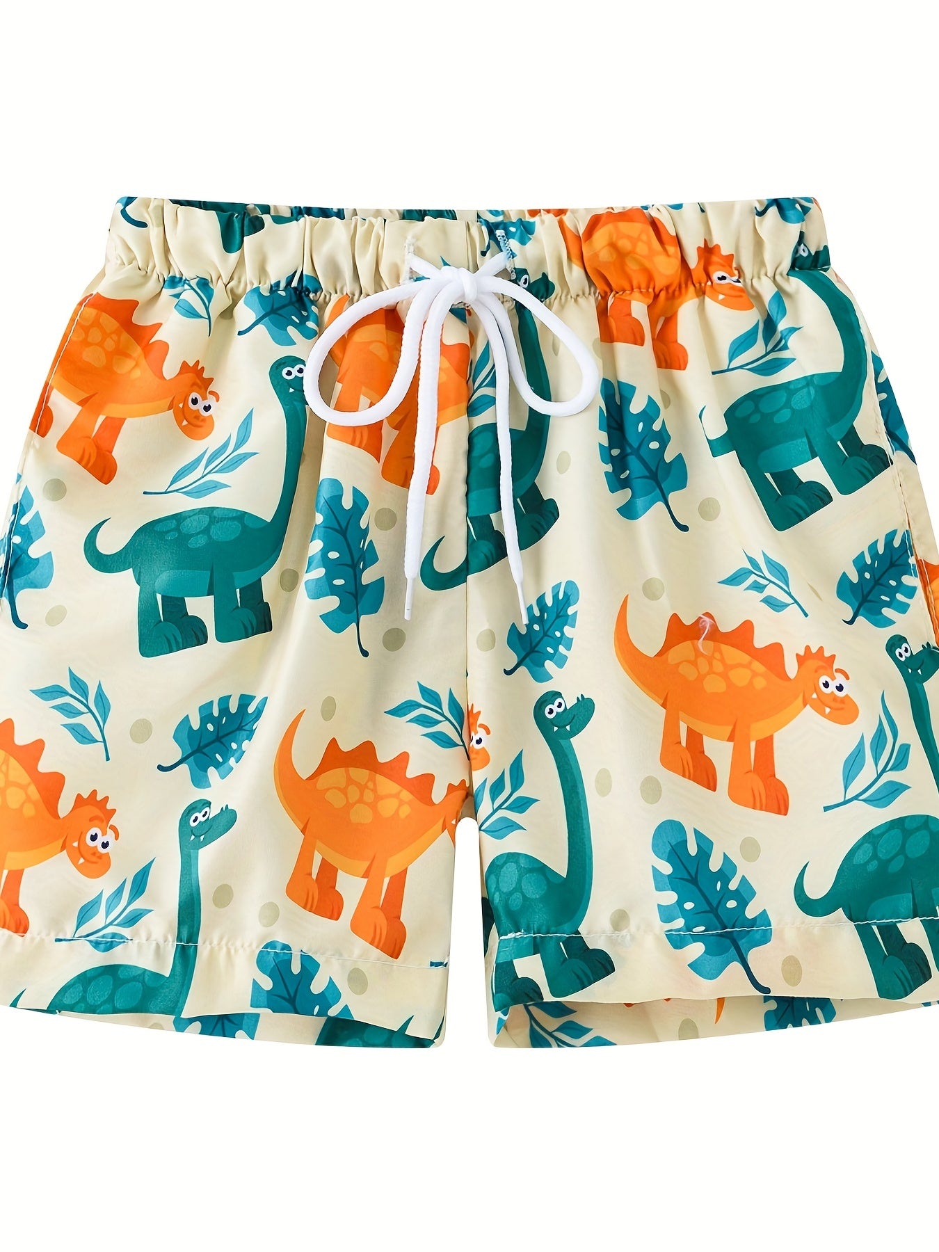 Dinosaur Print Boys Beach Shorts Quick Dry Drawstring Swim Trunks