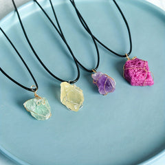 Kids Irregular Stone Pendant Leather Rope Necklaces