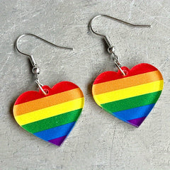 Rainbow Heart Shaped Earrings Multicolor Acrylic Striped Jewelry