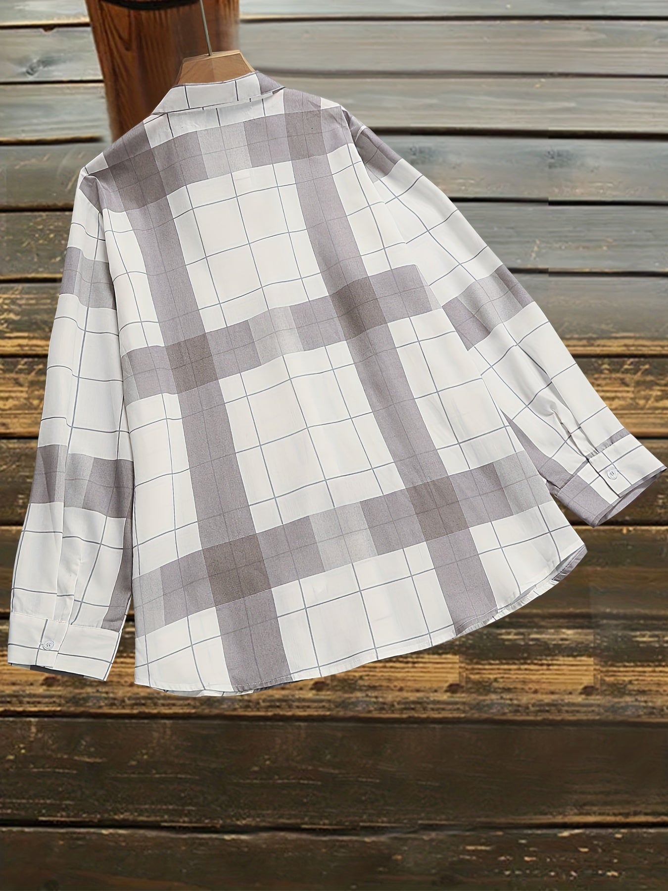 Grid Print Button Up Long Sleeve Blouse