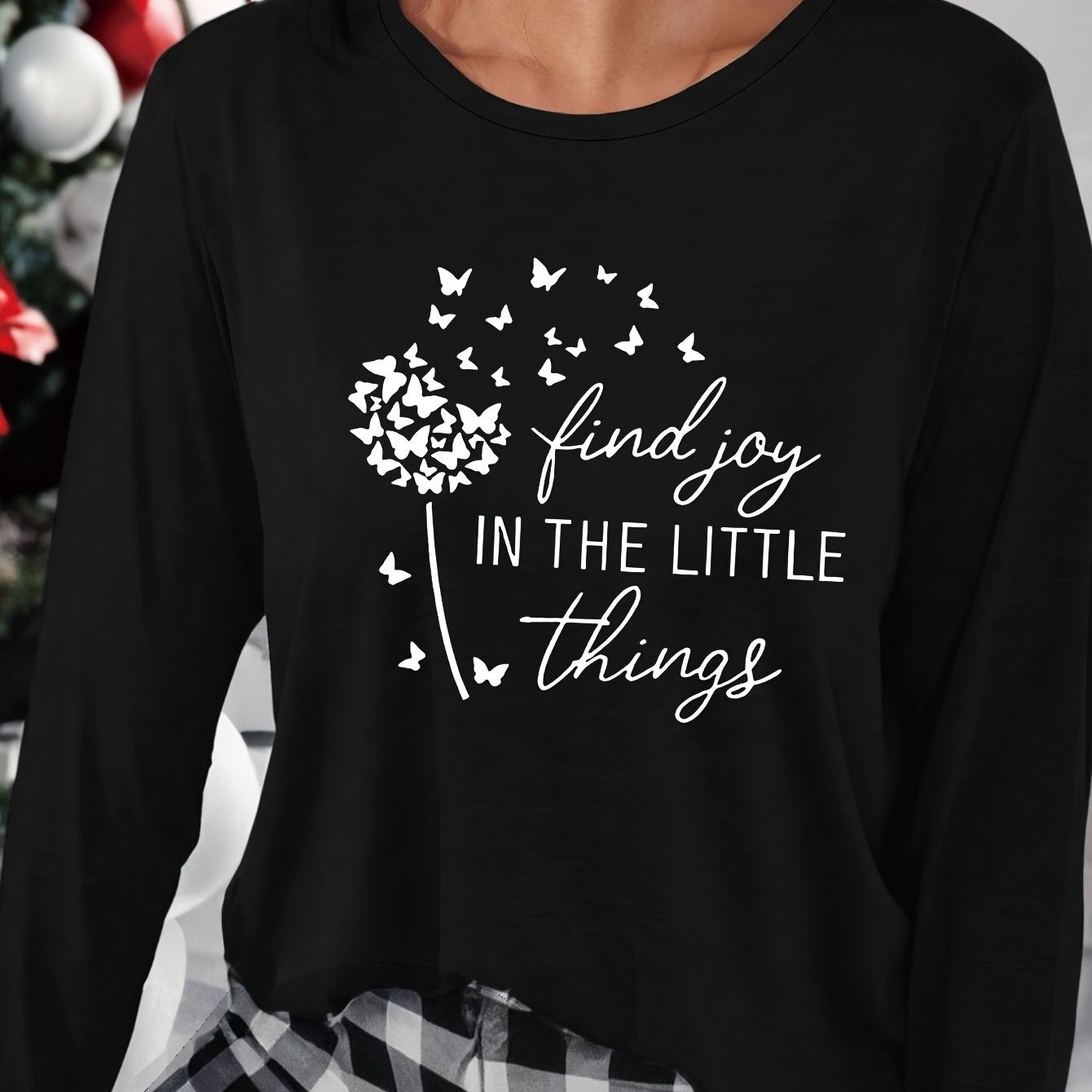 Letter Print Lounge Tops Long Sleeve Crew Neck Top Women's Loungewear