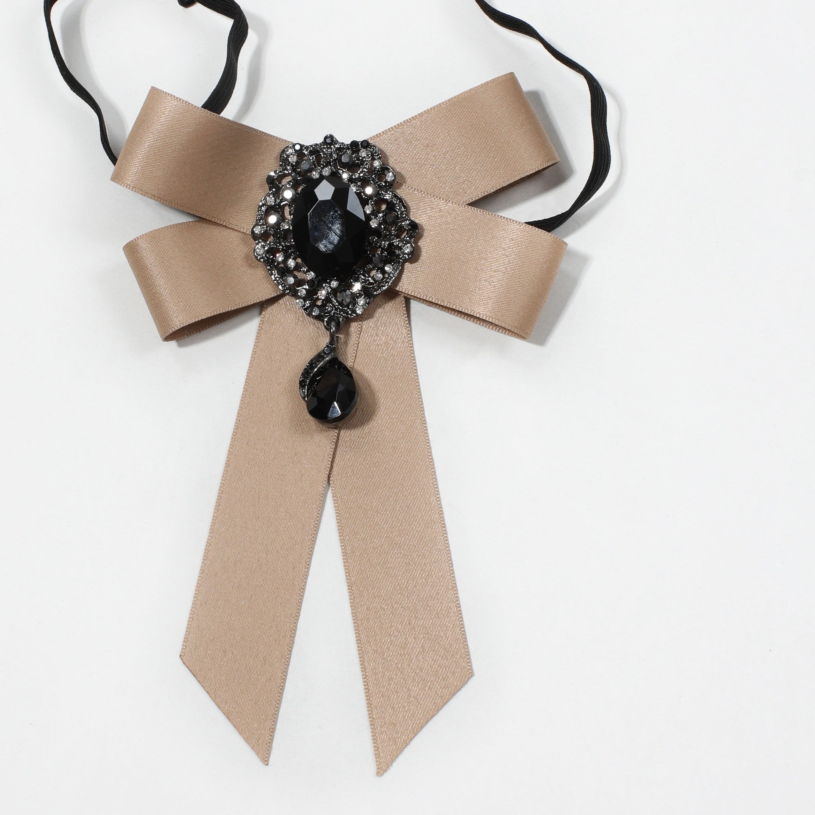 Crystal Pendant Bow Tie Khaki Neck Tie Vintage Women Dress Shirt Bow Tie Uniform