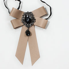 Crystal Pendant Bow Tie Khaki Neck Tie Vintage Women Dress Shirt Bow Tie Uniform