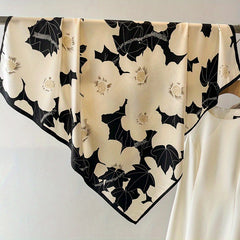 Camellia Print Bandana Shawl Block Square Scarf Head Wrap