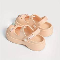 Women's Platform Closed Toe Slides Cut Out Clogs