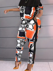 Colorblock Baroque Print Top & Pants Set
