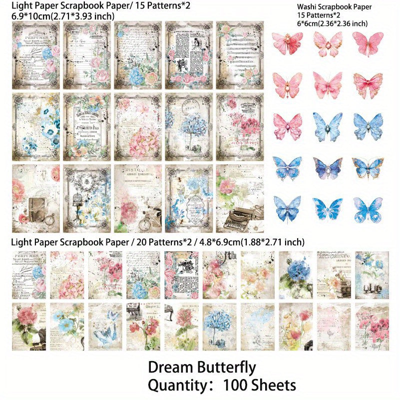100 Sheets Vintage Literary Characters Scrapbooking Supplies Set