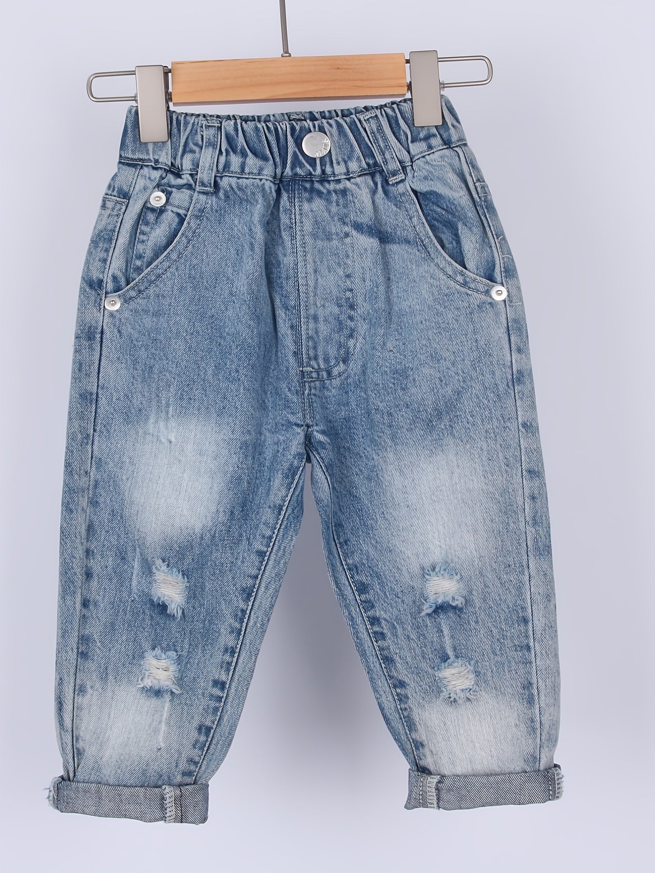 Boys Ripped Denim Jeans Long Pants Preppy Style Kids Clothes