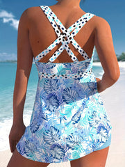 Tropical & Polka Dot Print Tankini Set