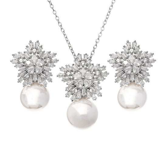 Flower Shape Faux Pearl Jewelry Set Necklace & Earrings