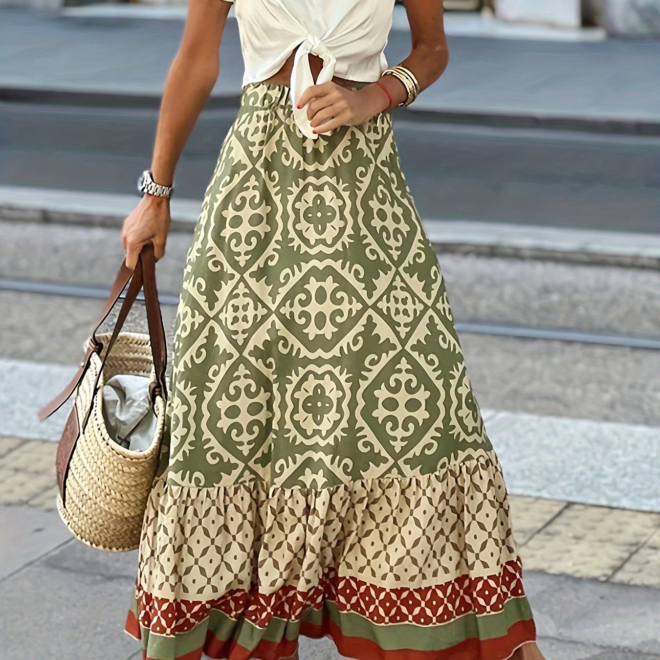 Geometric Print Maxi Smock Skirt