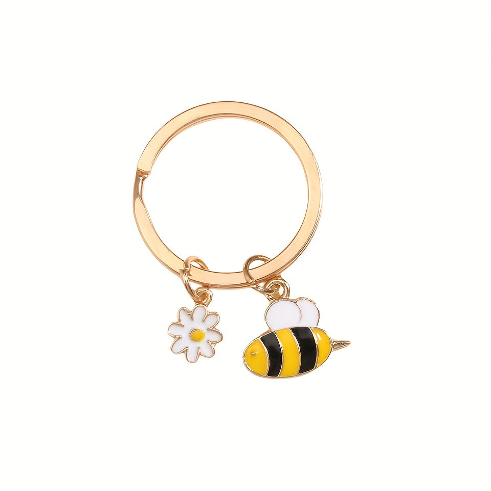 Cartoon Bee & Daisy Keychain Animal Key Ring Purse Bag Charm