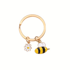 Cartoon Bee & Daisy Keychain Animal Key Ring Purse Bag Charm