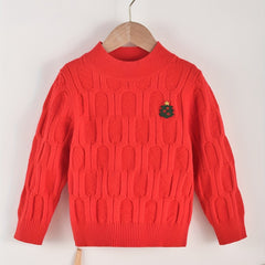 Girls' Christmas Tree Knitted Pullover Sweater Crew Neck Warm Top