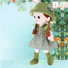 13in Plush Girl Doll with Braided Hair Red Outfit Expressive Eyes Cuddly Toy