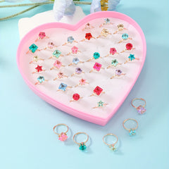 36pcs Colorful Gemstone Rings for Kids Girls Children
