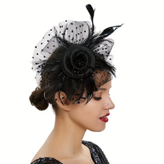Hat Flower Hair Clip Mesh Ribbons Faux Feathers Headband Char...