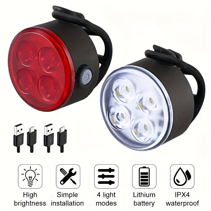 USB Rechargeable Bike Lights Set Waterproof LED Flashlight for Bicycle Cycling