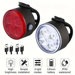 USB Rechargeable Bike Lights Set Waterproof LED Flashlight for Bicycle Cycling