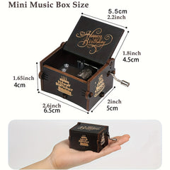 Happy Birthday Music Box Wooden Hand Crank Engraved Musical Instrument