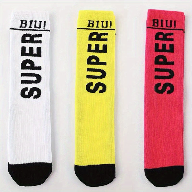 3 Pairs Kids Street Style Dance Socks Comfy High Socks Students Stockings