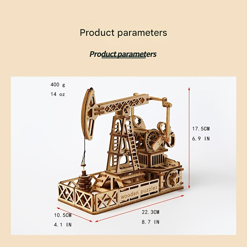 3D Wooden Well Model Puzzle DIY Mechanical Moving Parts