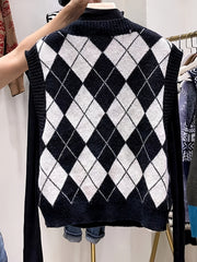 Argyle Plaid Sweater Vest V neck Sweater Vest For Fall & Winter