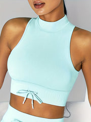 Sexy Sleeveless Crop Top Drawstring Detail Yoga Tank
