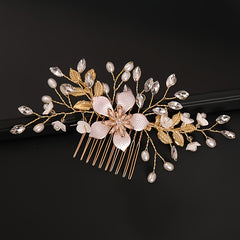 Bohemian Wedding Bridal Wreath Comb Faux Pearl Golden Hair Vine Accessory