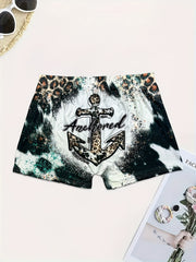 Western Style Shorts Women's Plus Anchor Art Letter Print