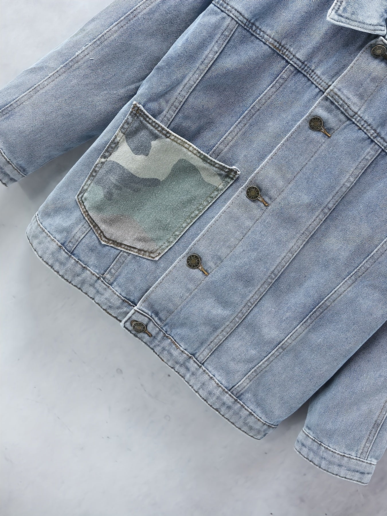 Boys Denim Jacket Camo Pocket Lapel Coat