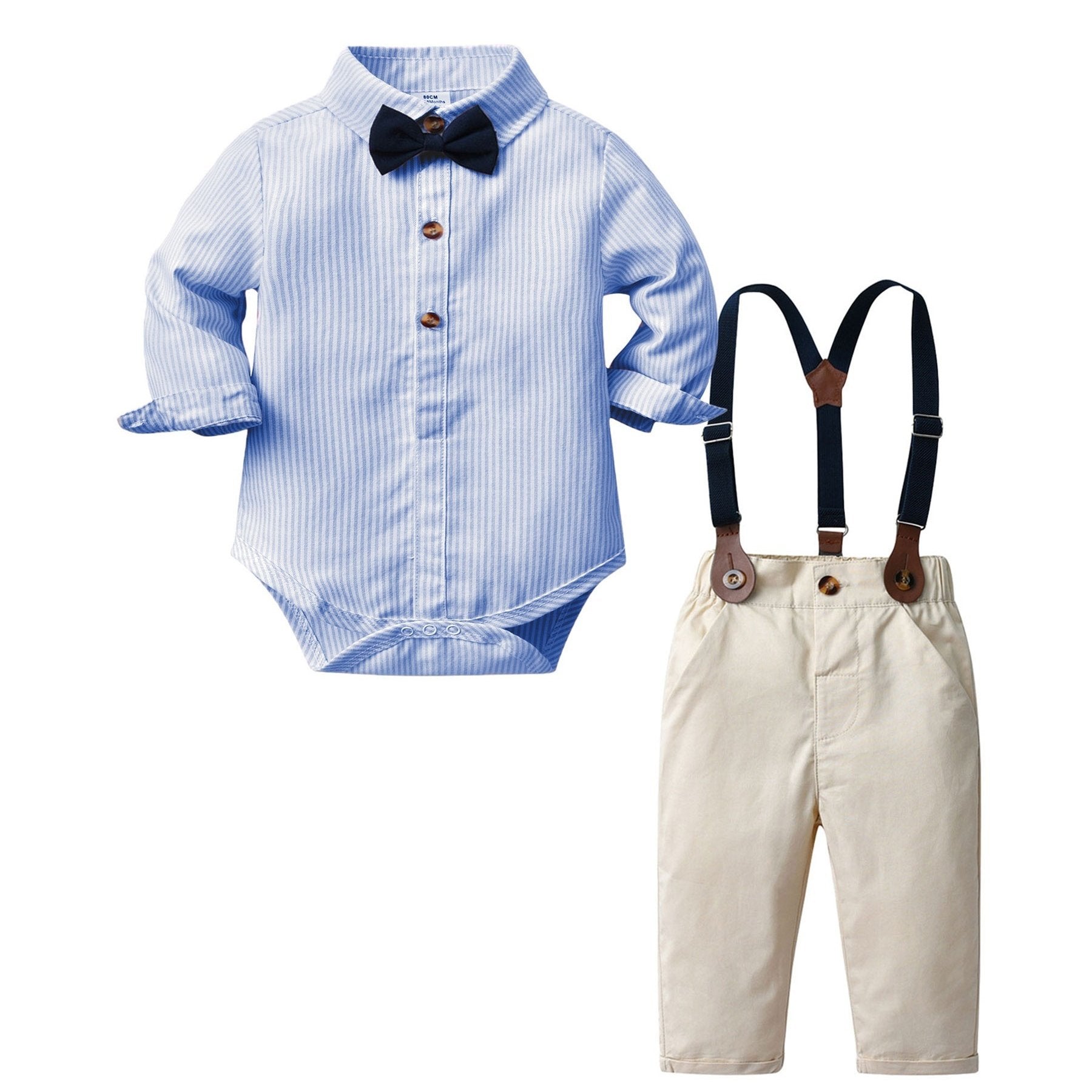 Kids Striped Onesie & Solid Overalls Set