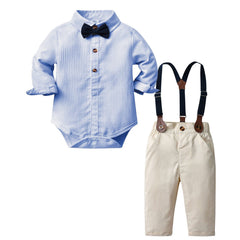 Kids Striped Onesie & Solid Overalls Set