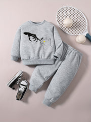 Skull Kitty Graphic Halloween Outfit Baby Boy Casual Set