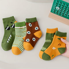 5pairs Boys Kids Breathable Cartoon Pattern Socks