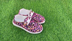 Pink Purple Love Heart Pattern Flat Shoes Women's Casual Lightweight