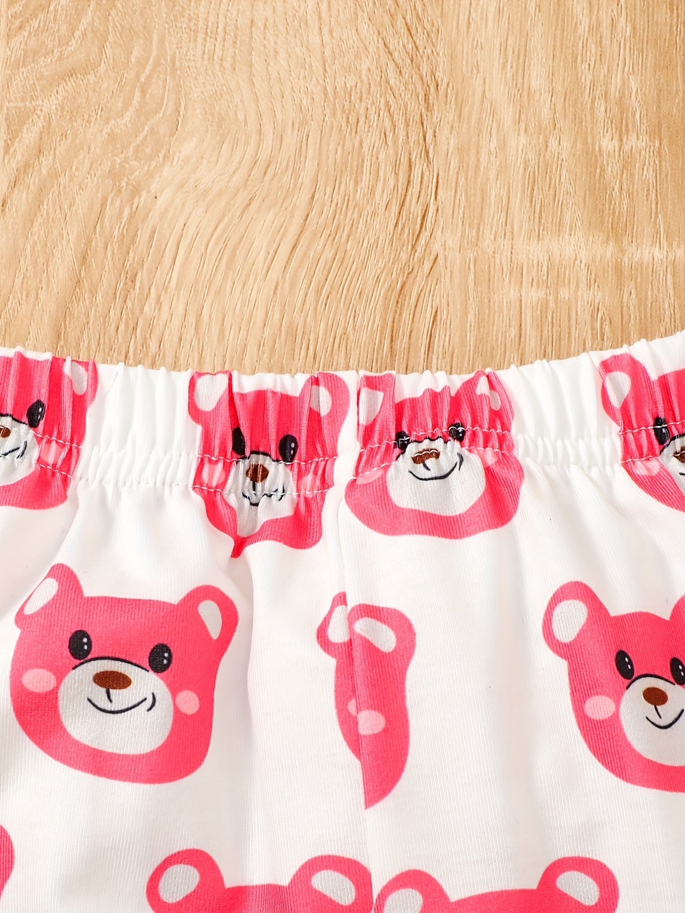2pcs Pink Bear Full Print Leggings Outfit