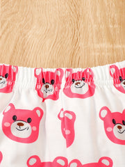 2pcs Pink Bear Full Print Leggings Outfit