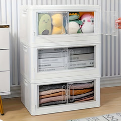 Stackable Storage Box Wheels Doors Plastic Containers Room Decor Home