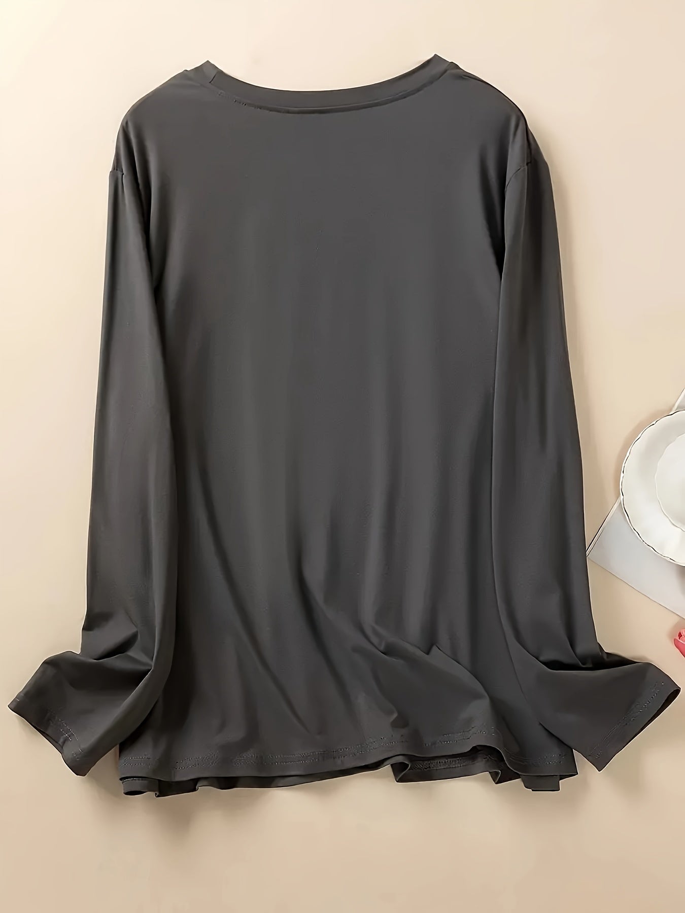 Women's Plus Christmas Lounge Top Long Sleeve Round Neck Sleepwear Tee