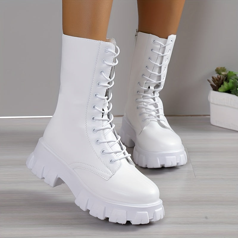 Women's Minimalist Flatform Booties Lace Up Round Toe Shoes